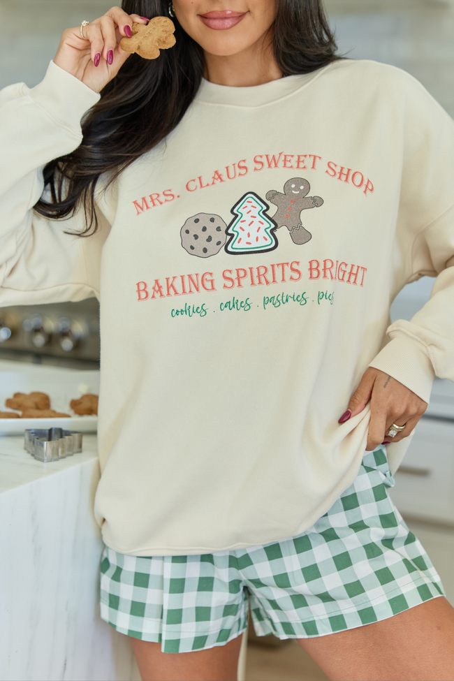 Mrs. Claus Sweet Shop Cream Oversized Graphic Sweatshirt