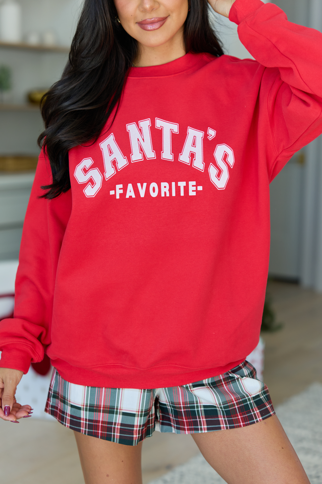 Santa's Favorite True Red Oversized Graphic Sweatshirt