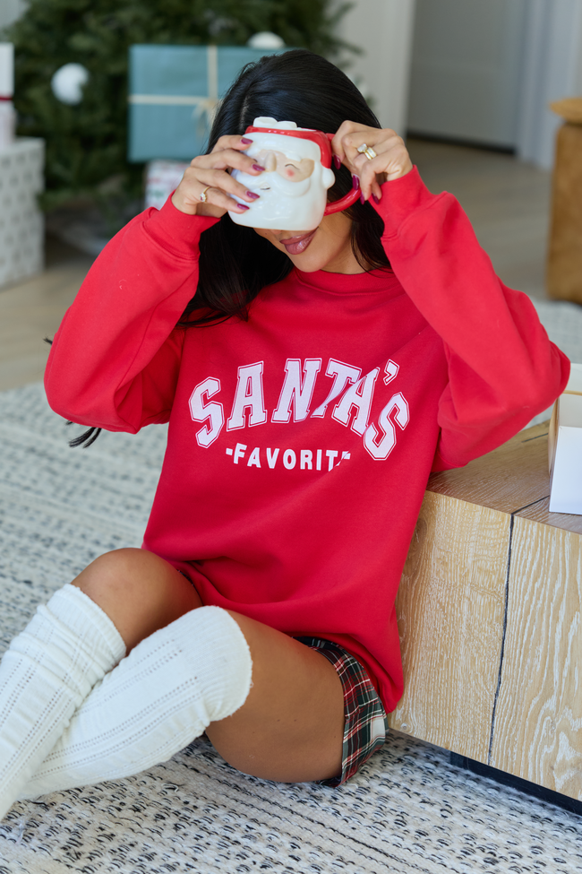Santa's Favorite True Red Oversized Graphic Sweatshirt