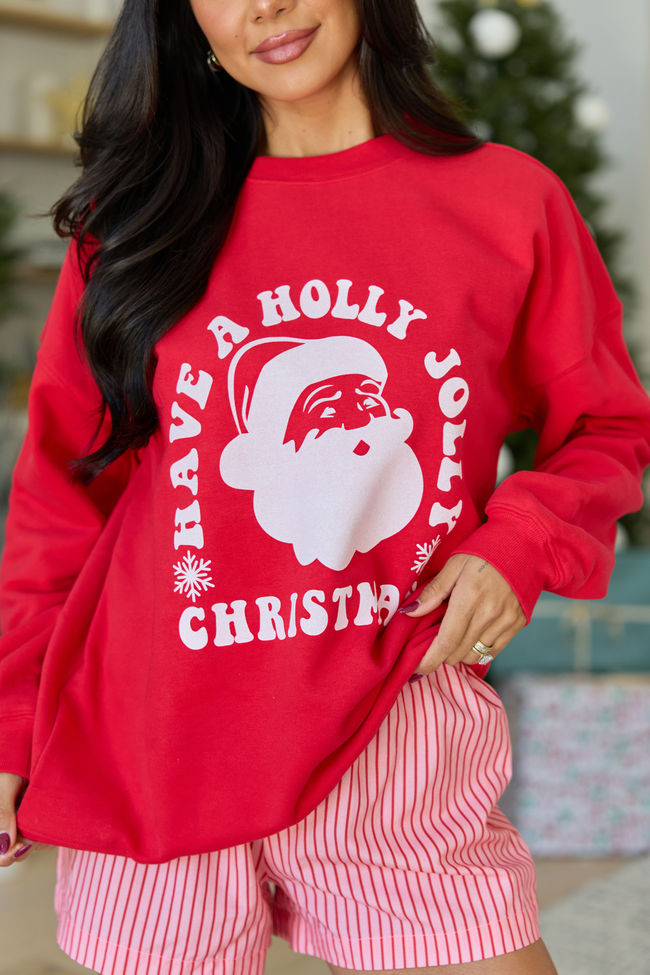 Have A Holly Jolly Christmas True Red Oversized Graphic Sweatshirt