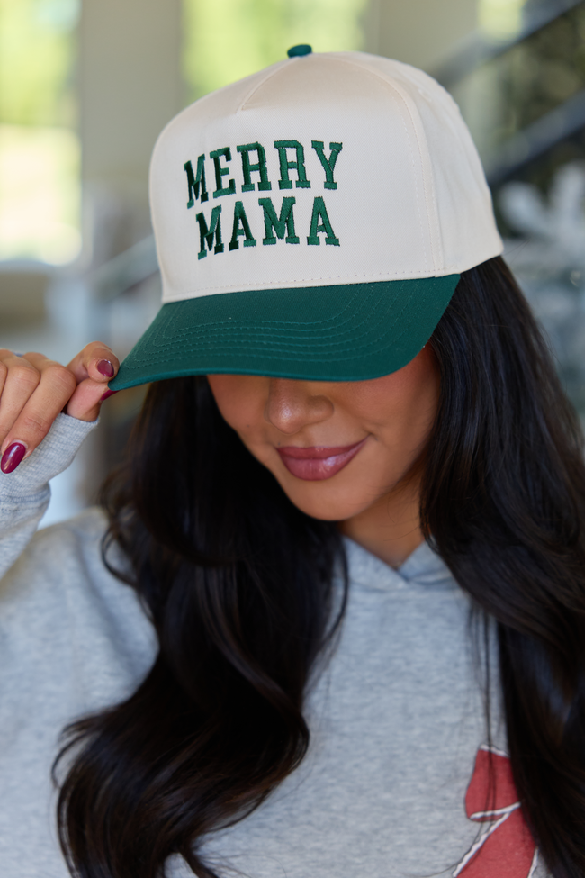Merry Mama Natural/Green Embroidered Trucker Hat