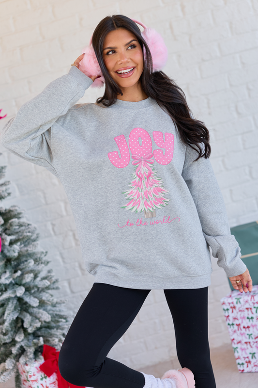 Joy To The World Light Grey Oversized Graphic Sweatshirt