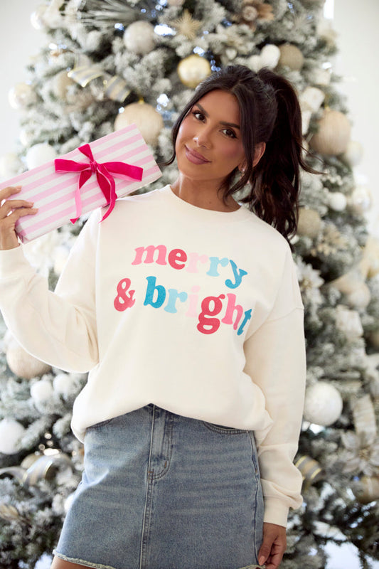 Merry & Bright Cream Graphic Sweatshirt