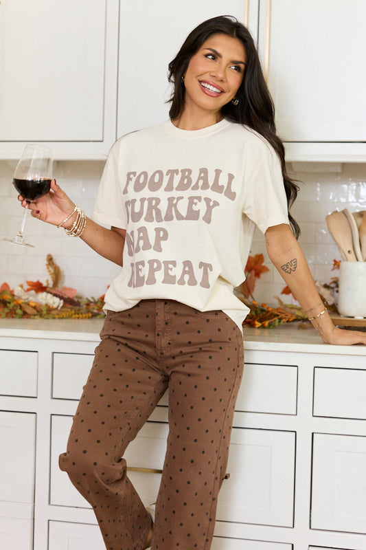 Football Turkey Nap Repeat Ivory Comfort Colors Graphic Tee