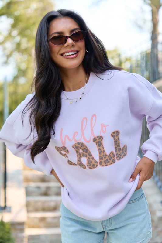 Hello Fall Purple Oversized Graphic Sweatshirt